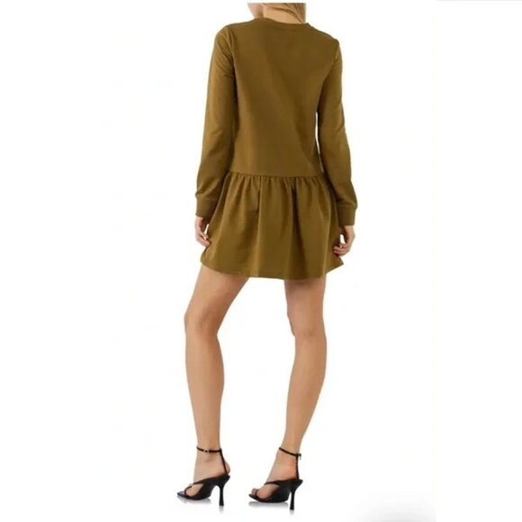 English Factory Long Sleeve Crew Neck Asymmetrical Ruffle Hem Mini Dress - Picture 2 of 11